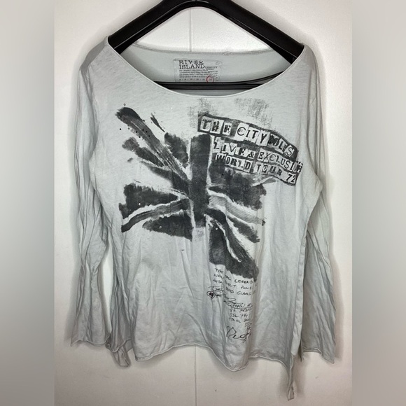 River island cotton long sleeve T-shirt.  Black and pearl. Size lg. - Picture 1 of 10